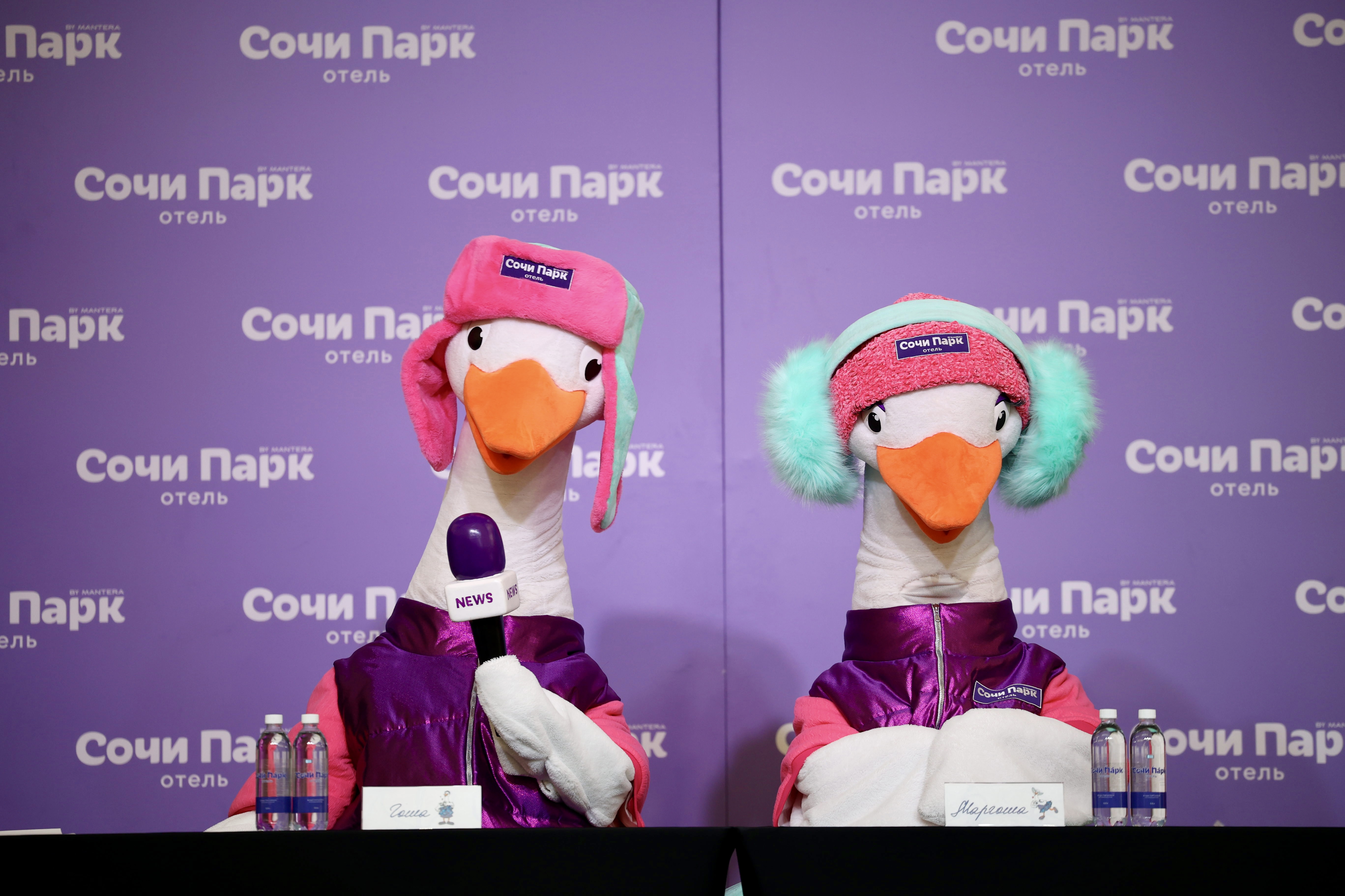 Гуси-маскоты Сочи Парк Отеля дали первую в истории пресс-конференцию